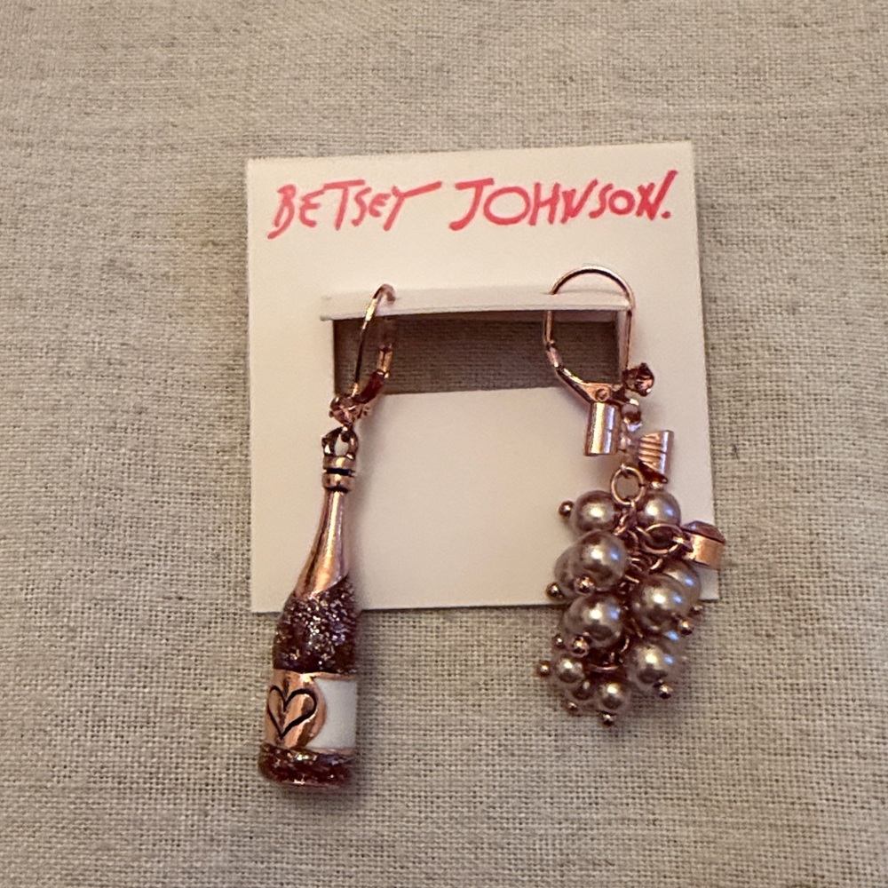 Betsey Johnson Rose Gold Bottle & Pearl Cluster Drop Earrings